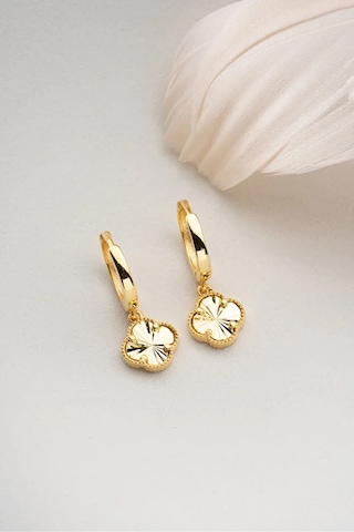 925 Ayar Gümüş Özel Tasarım Gold Kaplama Yonca Küpe