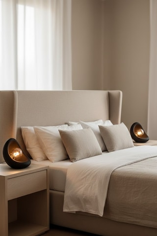 Modern Beton Dokulu Abajur Organik Oval Gece Lambası Masaüstü Komodin Lambası 25 Cm Siyah