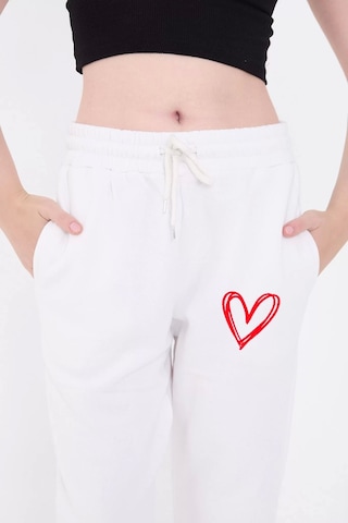 Oversize Boru Paça Baskılı Eşofman Pantolon - Beyaz Beyaz