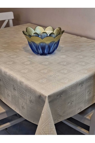 Elyaflı Pvc Muşamba - Desenli Silinebilir Masa Örtüsü 01fnt10259 Krem