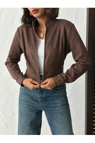 Verymoda Kadın Fermuarlı Bomber Ceket Kahve