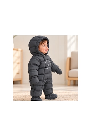 Maxx Kleın Bebek Erkek Çocuk Antrasit Kapüşonlu Şişme Astronot Tulum Dinozor Detaylı Patikli Kışlık Bebek Tulum Mont 3-6 6-9 9-12 12-18 18-24 Ay