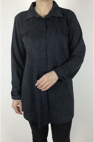 Mevsimlik Kolları Lastikli Boydan Düğmeli Gömlek Antrasit