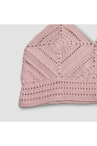 Uretti - Yıldız 7202 - El Örgüsü Crop Büstiyer Bikini Üstü Motif - Lila