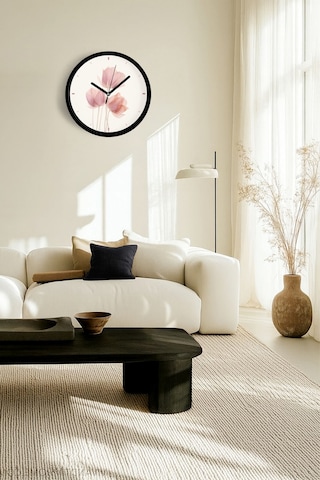Gül Çiçek Tasarım Modern Duvar Saati - 30cm - Önü Camlı Siyah Kasa - Sessiz Mekanizma-jh0694 Siyah