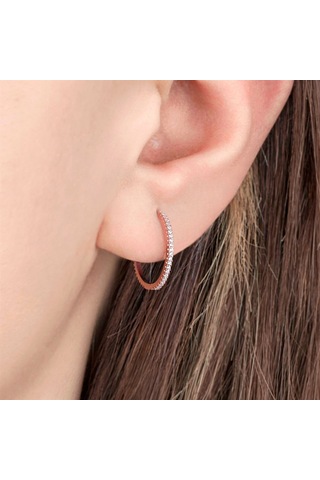 Taşlı Rose Gold Halka Gümüş Kadın Küpe N11.91210