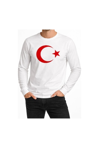 Hipatu Ay Yıldız Baskılı Uzun Kol Tişört Ribanalı 13-16 Yaş BEYAZ