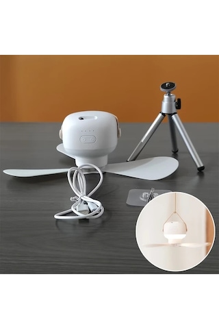 Xuweiwei Beyaz Usb Şarj Edilebilir Taşınabilir Vantilatör Ve Lamba 3 Hız Ayarlanabilir Eğim Çift Asma Masa Tasarımı