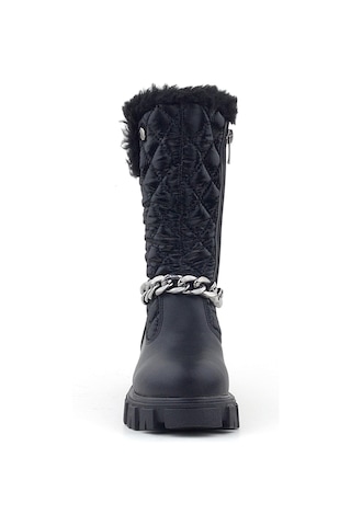 Rakerplus Siyah Uzun Fermuarlı Zincir Detaylı Kız Çocuk Yağmur Çizmesi Siyah