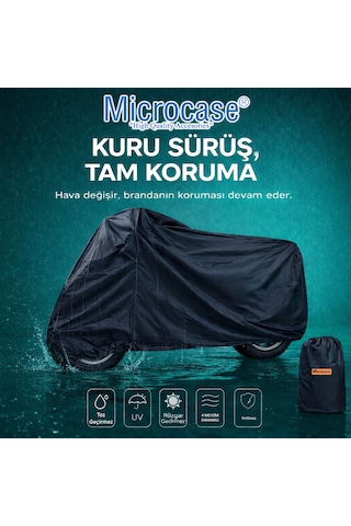 Microcase Universal Su Geçirmez Motosiklet Scooter Brandası Örtüsü Lastikli Taşıma Çantalı 200x75x115 Cm Al5494