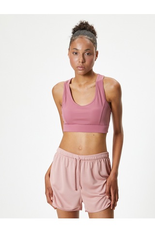 Koton Sporcu Sütyeni U Yaka Kaplı Tül Detaylı Slim Fit Pembe 4sak30048nk Pembe