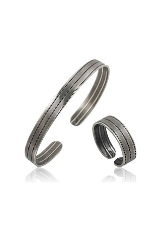 Gümüş Çizgi Desenli Bileklik Ve Yüzük Set (551232256)