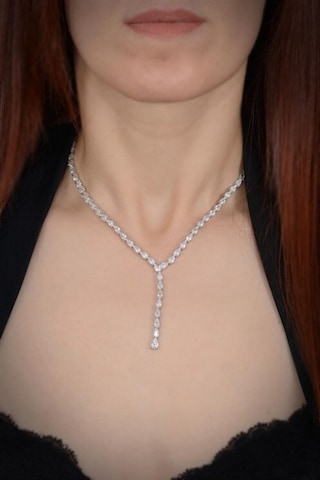 Kadın Gümüş Kolye - Açela Zirconia Taşlı Su Yolu Set • Işıklı Kutuda • Düğün • Nişan • Gelin Seti