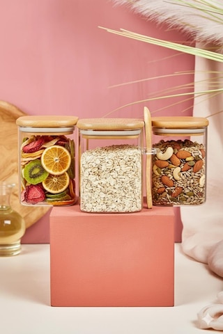 3 Lü Kaşıklı Cam Kavanoz Seti Baharatlık Saklama Kavanozu 450 Ml Şeffaf