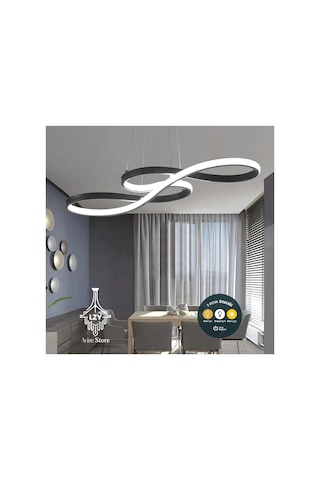 Modern Sanatsal Kıvrımlı Led Sarkıt Avize - 80cm Yatay Tasarım & Kumandalı 3 Renkli Siyah