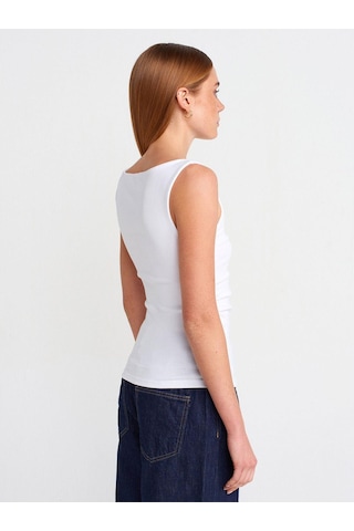 Dilvin 31589 Büzgülü Kayık Yaka Top-beyaz-4884 Beyaz