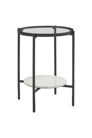 Nordic Yan Sehpa Temperli Cam 40 Cm Demonte Çizilmez Kırılmaz Metal Çerçeve Raflı Minimalist Sehpa - Beyaz Beyaz