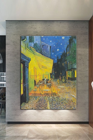Vincent Van Gogh Terrasse de Cafe de Nuit Kafe Terasda bir Akşam Kanvas Tablo 90 x 60