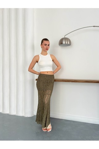 Verymoda Dantel Abiye Etek F1887 Haki