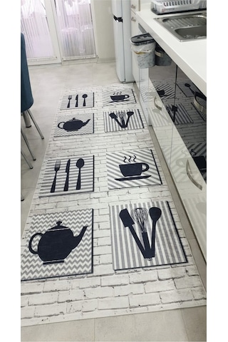 Mutfak Kaymaz Taban Halı Kilim Yolluk Beyaz Sarı