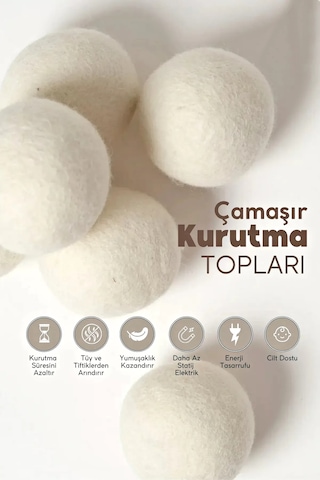 Tilbe Home 3 Adet Çamaşır Yün Kurutma Topu Xxl Büyük Boy Doğal Yu Bej