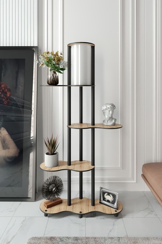 Yeni Travers Raflı Lambader Safir Meşe Şapka Rengi