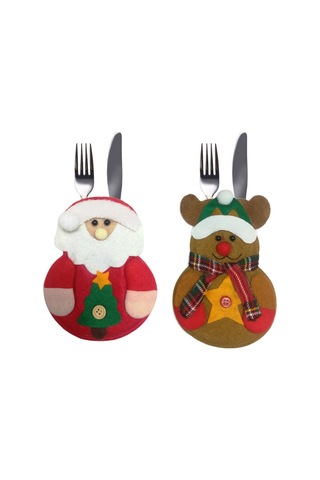 Ximistore9 Noel Masası Dekorasyonu: 6'lı Ağaç Ve Kardan Adam Desenli Bezi Bıçak Kaşık Kılıfı - Noel Atmosferi Katın