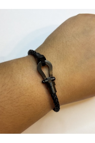 Unisex Siyah Toka Ve Bilek Detay Çelik Bileklik 19 Siyah