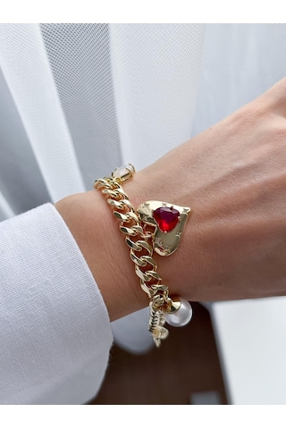 Çelik Kalp Charm Bileklik Gold 33447313