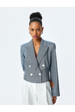 Koton Uzun Kollu Düğmeli Kruvaze Yaka Crop Blazer Ceket Lacivert 5sak50017uw Lacivert