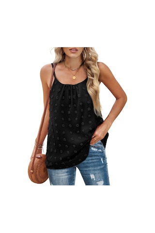 Siyah Yaz Kadın Kaşkorse Yular Yuvarlak Yaka Ponpon Kolsuz Ayarlanabilir Kaşkorse Kadın Fanila