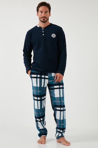 Buratti Ekoseli Regular Fit Düğmeli Bisiklet Yaka Kışlık Polar Erkek Pijama Takımı 60961008 Lacivert