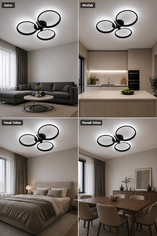 AvizeGO Yuno Led Plafonyer Avize Beyaz Işık Siyah