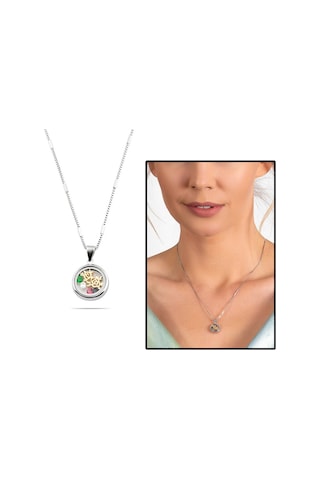Multicolor Zirkon Taşlı Oval Tasarım Gül Detaylı 925 Ayar Gümüş K (475777878)