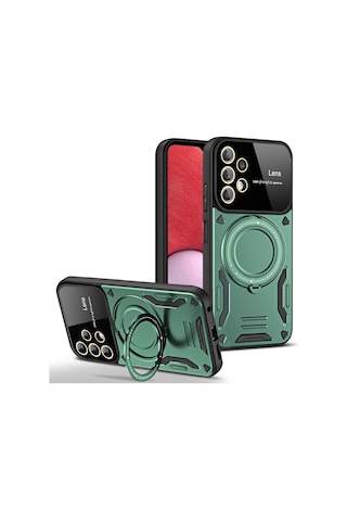 Samsung Uyumlu Galaxy A32 Kılıf Tam Koruma Sağlayan Manyetik Standlı Tank Silikon Kapak Ryc/joy Lens Koyu Yeşil