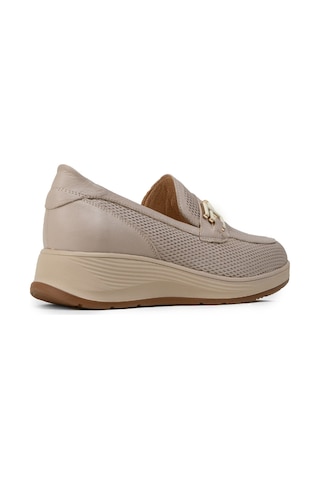 Deery Kadın Bej Hakiki Deri Dolgu Topuk Loafer - N0277zbejc01