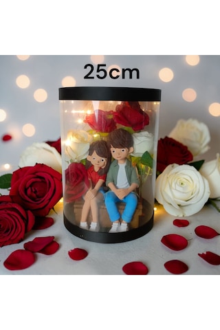 Seni Seviyorum Yazılı -ışıklı -biblolu Kutu Güller 25cm