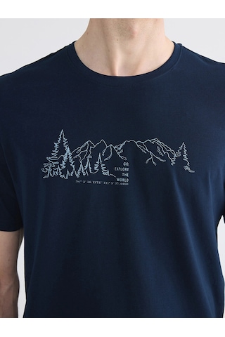 LC Waikiki Lcwaıkıkı Classic Lacivert Bisiklet Yaka Baskılı Erkek Tişört New Navy