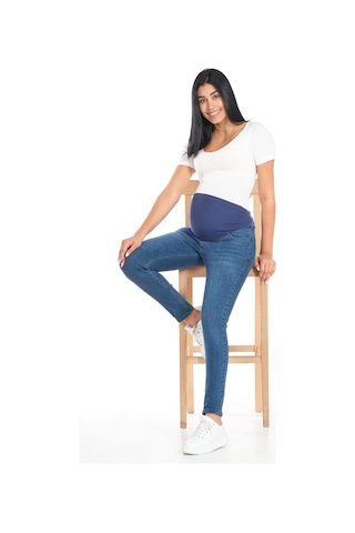 Busa Hamile Skinny Dar Paça Kot Pantolon Mavi-mavi