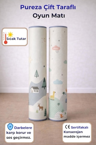 Pureza Çift Taraflı Rulo Oyun Matı 200CMX140CMX1CM Kaymaz, Darbe Emici, Su Geçirmez, Geyik Vadisi ve Bulutlar Dağlar | (Yerli Üretim)