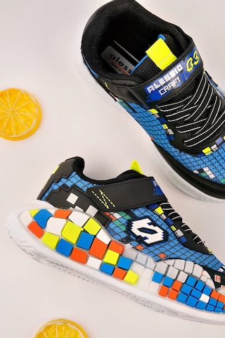 Muggo Block Renkli Blok Tabanlı Cırtlı Ve Bağcıklı Çocuk Sneaker Spor Ayakkabı Mavi