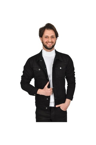 Deepsea Erkek Siyah Dar Kesim Likralı Kot Ceket Mont 2201006 False Siyah