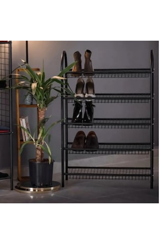 Ayakkabılık 5 Katlı Metal Ayakkabı Rafı Tel Raf 5067 Siyah