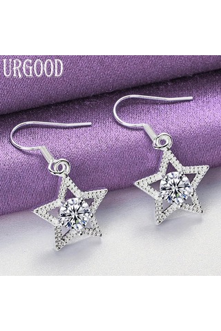 925 Ayar Gümüş Aaa Zirkon Yıldız Damla Küpe Moda Takı