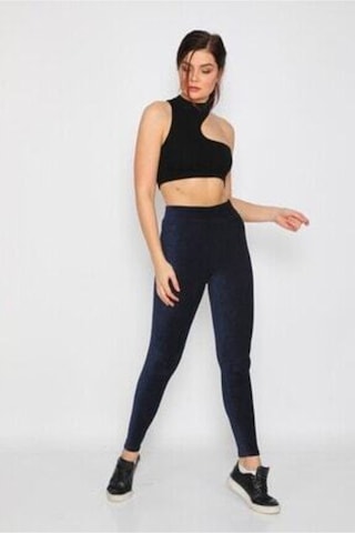 Yüksek Bel Kadife Tayt Pantolon Lacivert