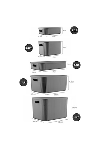Nandy Home 5li Set Çok Amaçlı Düzenleyici Depolama Kutu Antrasit