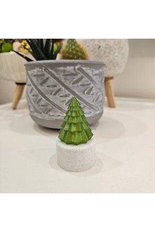 Yılbaşı Çam Ağacı Desenli Işıklı Biblo Haki