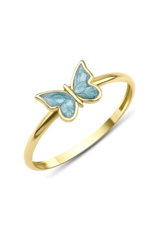 Fiyonk Kuyumculuk 14 Ayar Altın Mavi Mineli Kelebek Yüzük 001