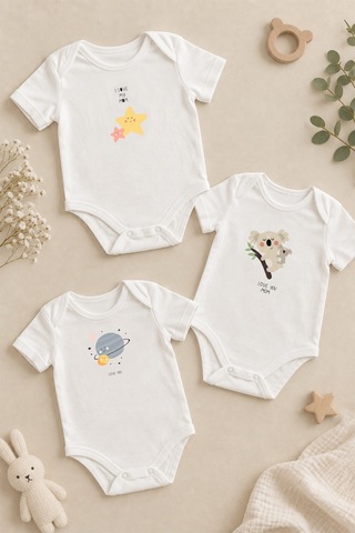 Luppinos Love You Mom 3lü %100 Pamuk Dijital Baskılı Bebek Body Set 1 Beyaz Luppinos Love You Mom 3lü %100 Pamuk Dijital Baskılı Bebek Body Set 1 Beyaz