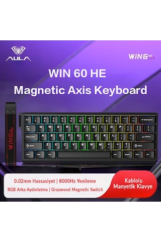 Aula Win60 He Manyetik Klavye Rapid Trigger Graywood Swtich 8000hz Rgb Tkl Hot Swap Oyuncu Klavyesi Siyah